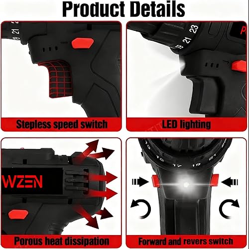Miniatura 8 de Taladro eléctrico inalámbrico sin escobillas de 24 V con batería de 2 x 4.0 Ah y cargador (531 pulgadas libras) - Destornillador de impacto sin 24V