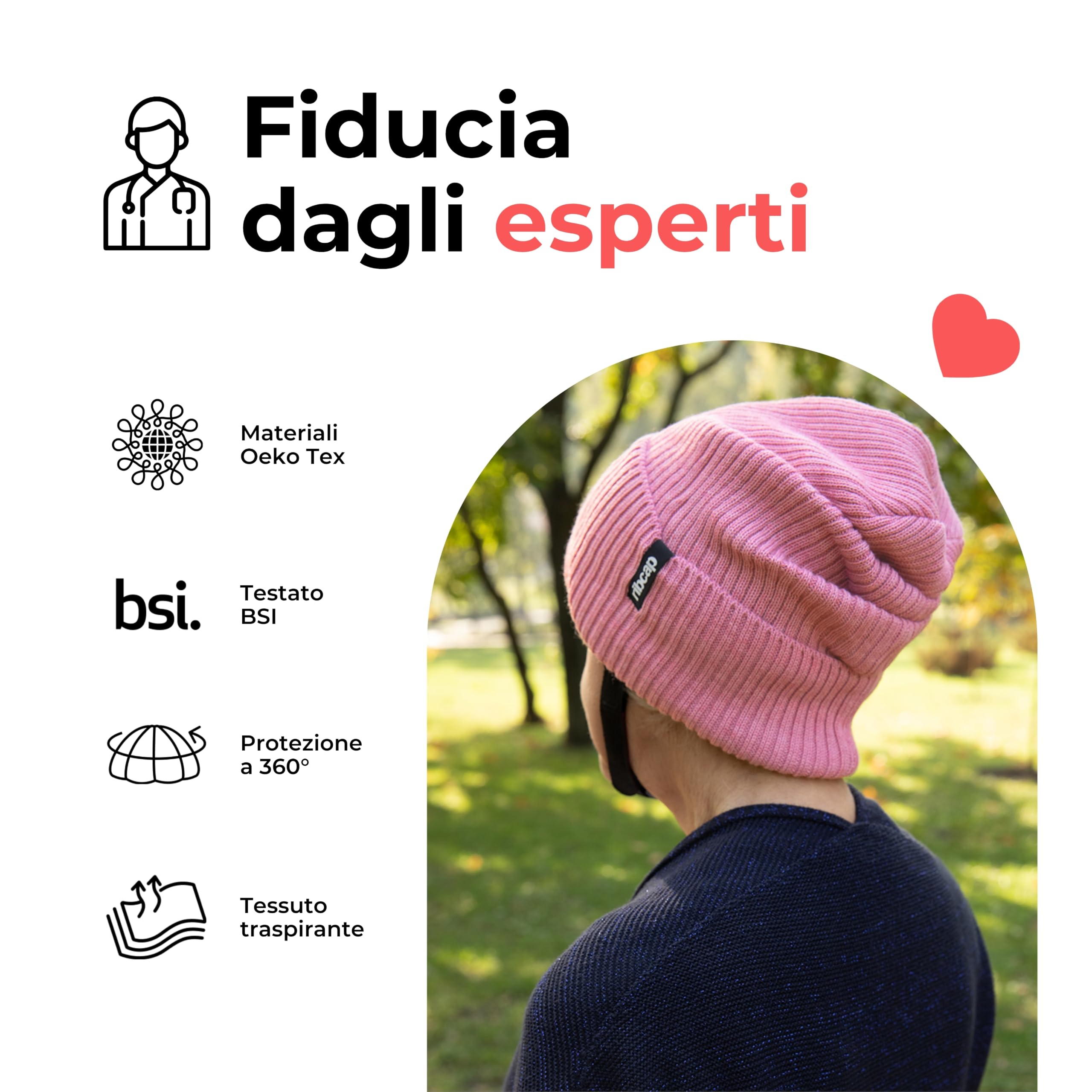 Ribcap Lenny Casco Protettivo di Grado Medico | Rosa | Casco Morbido per Epilessia | Casco Protettivo per Convulsioni | alla Moda e Senza Stigma