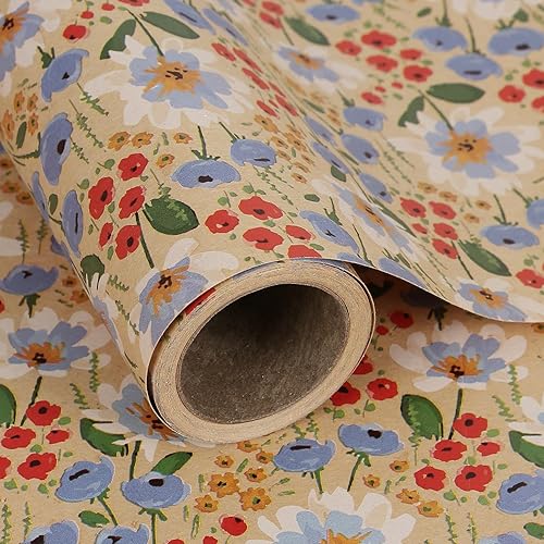 Vista 92 de Aimyoo Rollo de papel de estraza floral, papel de regalo de flores vintage para todas las ocasiones, para bodas, cumpleaños, despedidas de soltera