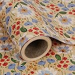 Aimyoo Watercolor Floral Kraft Wrapping Paper Roll, All Occasion Vintage Flower Gift Wrap for Wedding Birthday Bridal Shower, 17 inch x 10 ft