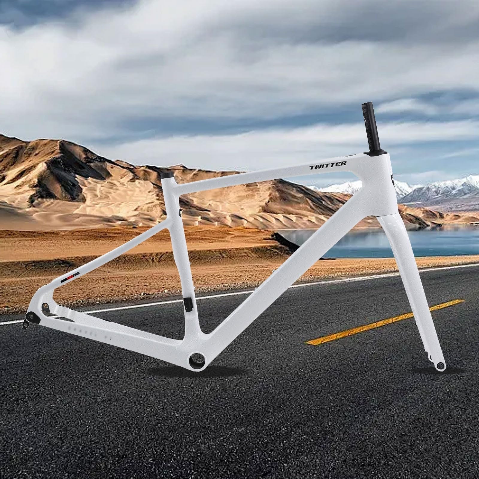 TUJISEK Telaio per Bici da Strada Gravel 700C 45/48/51/54Cm Telaio per Bicicletta in Fibra di Carbonio Telaio per ciclocross con Freno a Disco Percorso Interno Perno Passante 12x100/142mm(White,51cm)