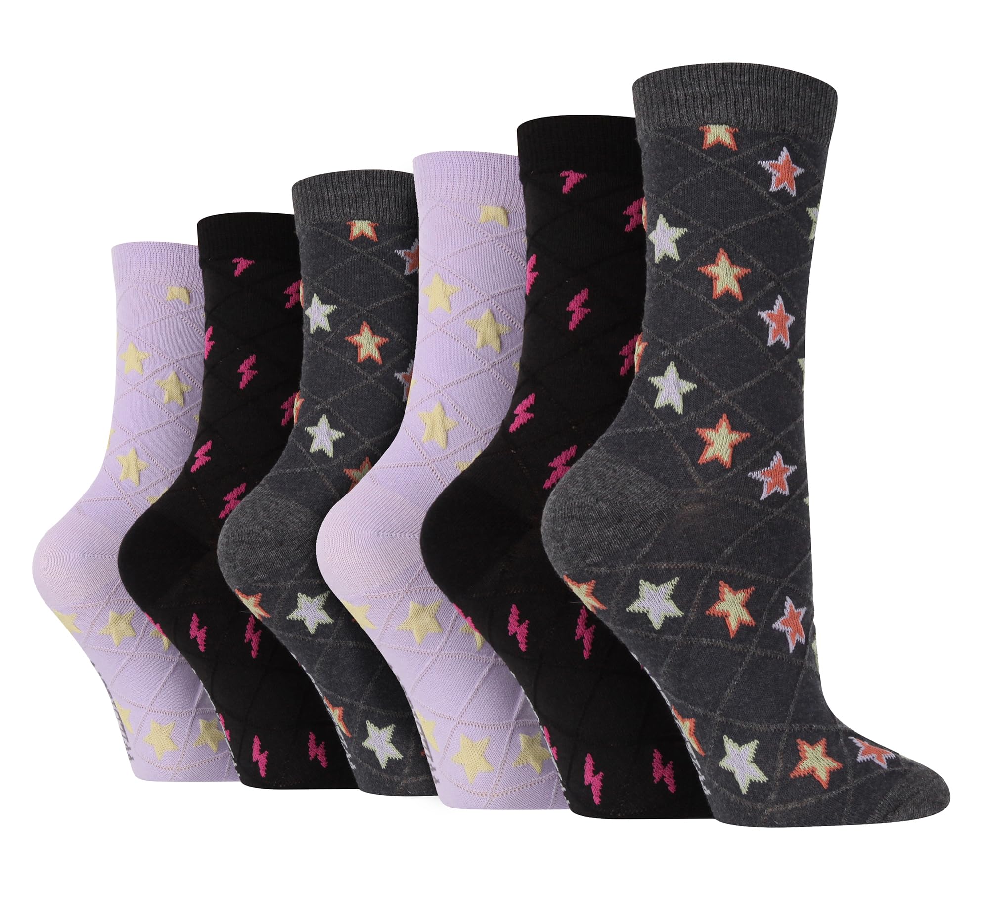 Wildfeet Women's Stars 6 Pair Multipack Autumn Socks Cute Novelty Design Knitted Boot Socks (4-8, )