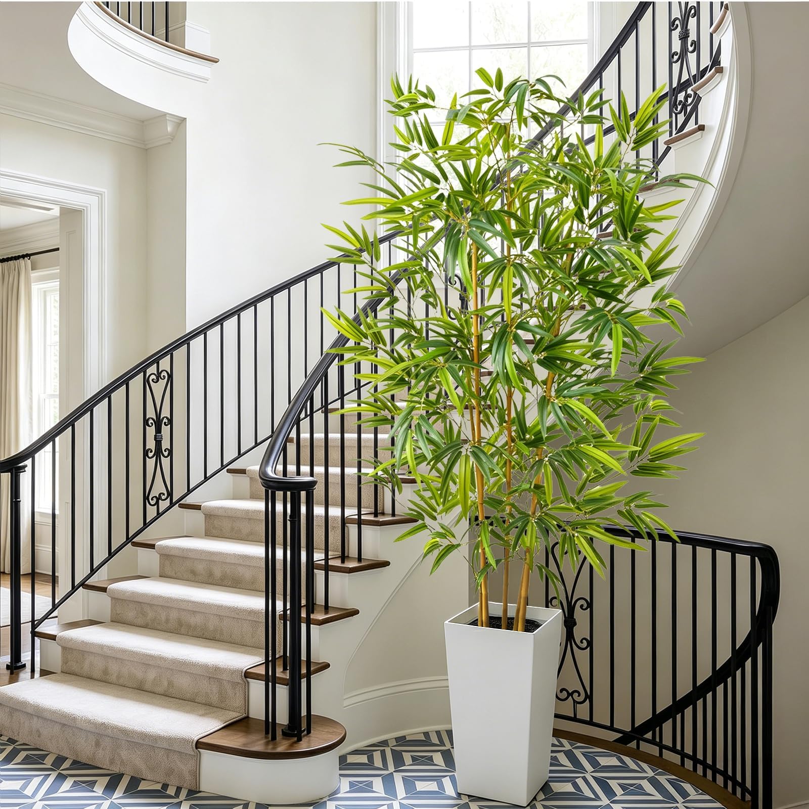 Bambu Artificial 180 cm Plantas Artificiales Grandes Arbol Artificial Interior con Madera Blanca Árboles di Bambú Artificial Exterior para Decoración Oficina Dormitorio Hogar Jardín Balcón