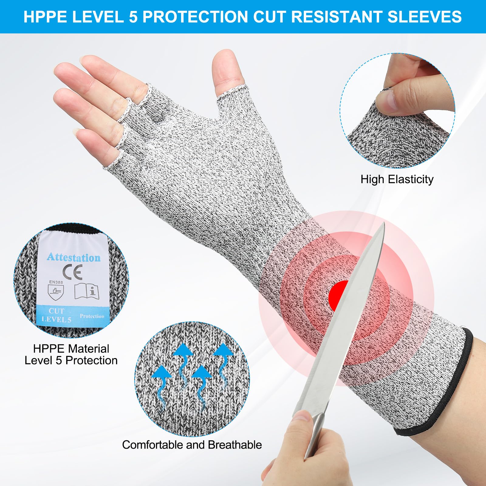 PATIKIL 12 Inch Cut Resistant Sleeves with Finger Grips - Image 3