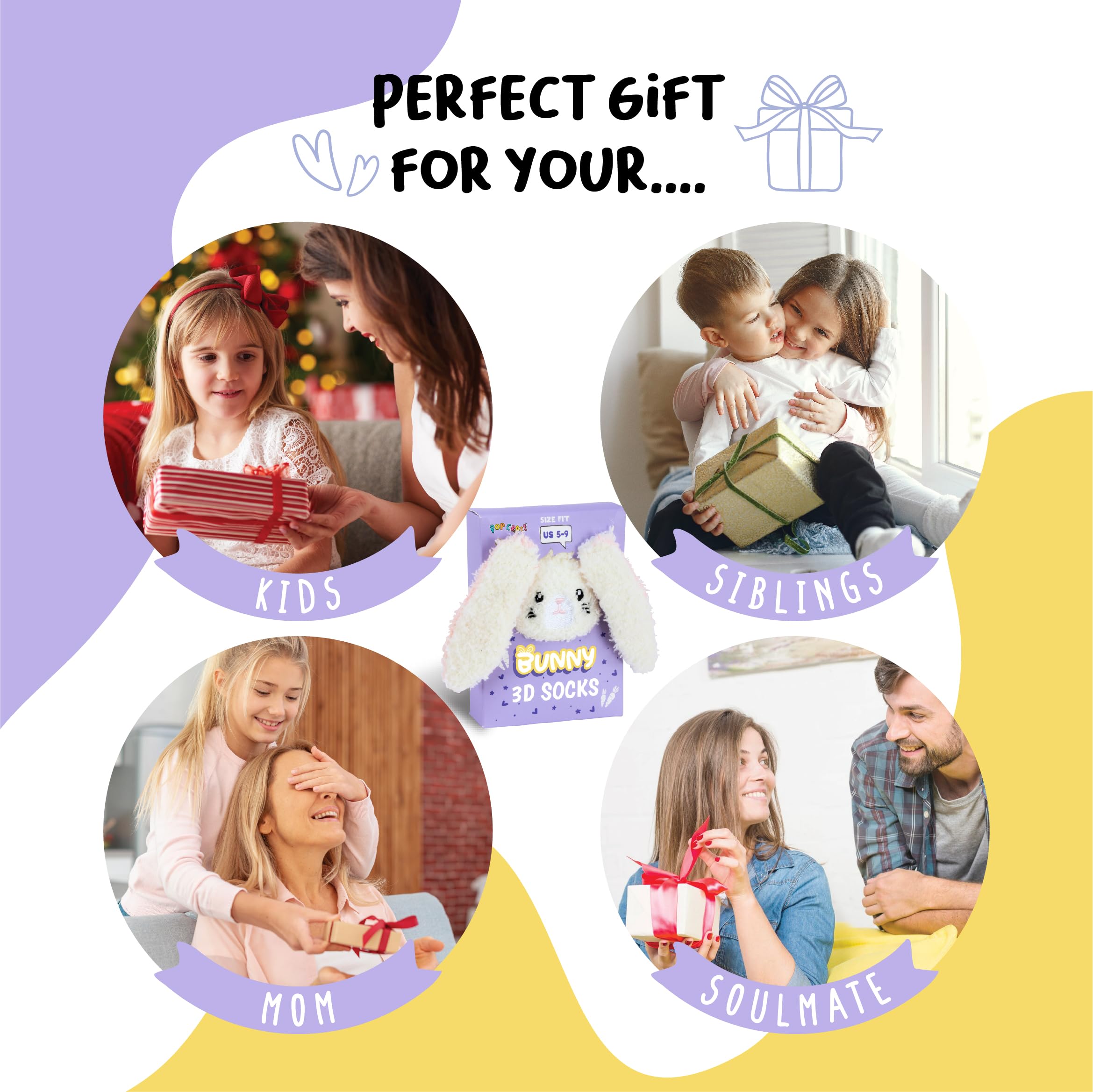 POPCRAZE - Cute Fuzzy Socks Women Bunny 3D Animal Character - Fluffy Cozy Sleep Slipper Socks Winter Warm Gift Size 5-9: White