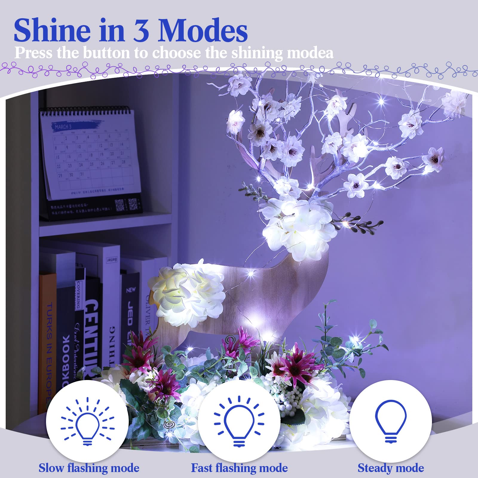 Lot de 150 guirlandes lumineuses à piles, 3 modes de vitesse, 2 m, 20 LED, guirlande lumineuse étanche, pour décoration de vases de mariage, cadeau d'anniversaire (blanc froid)