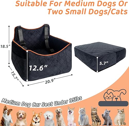 Miniatura 6 de Asiento de automóvil para perros de tamaño mediano, 30 libras, asiento elevador de seguridad para perros pequeños con hebillas seguras y correa de