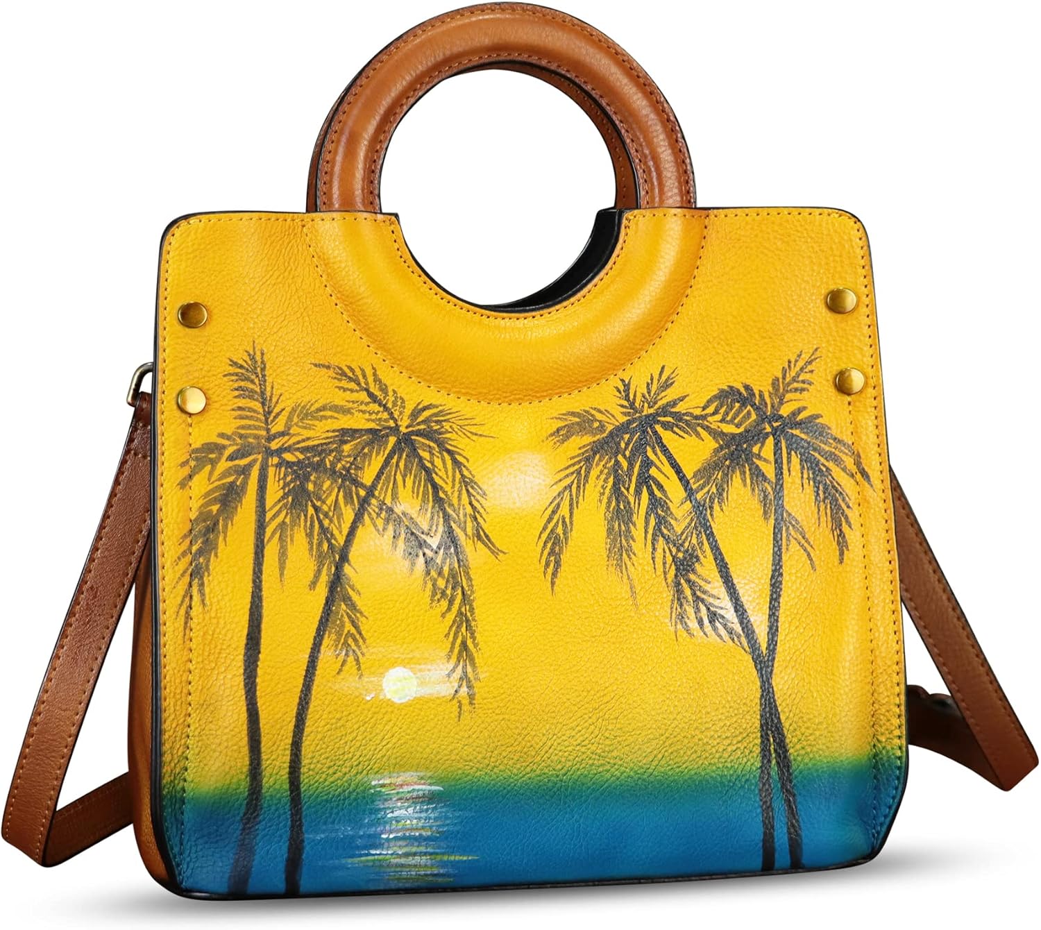 Genuine Leather Tote Bag for Women Hand Painted Leather Shoulder Handbag Handmade Purse Crossbody Work Tote Casual Purse - Image 6