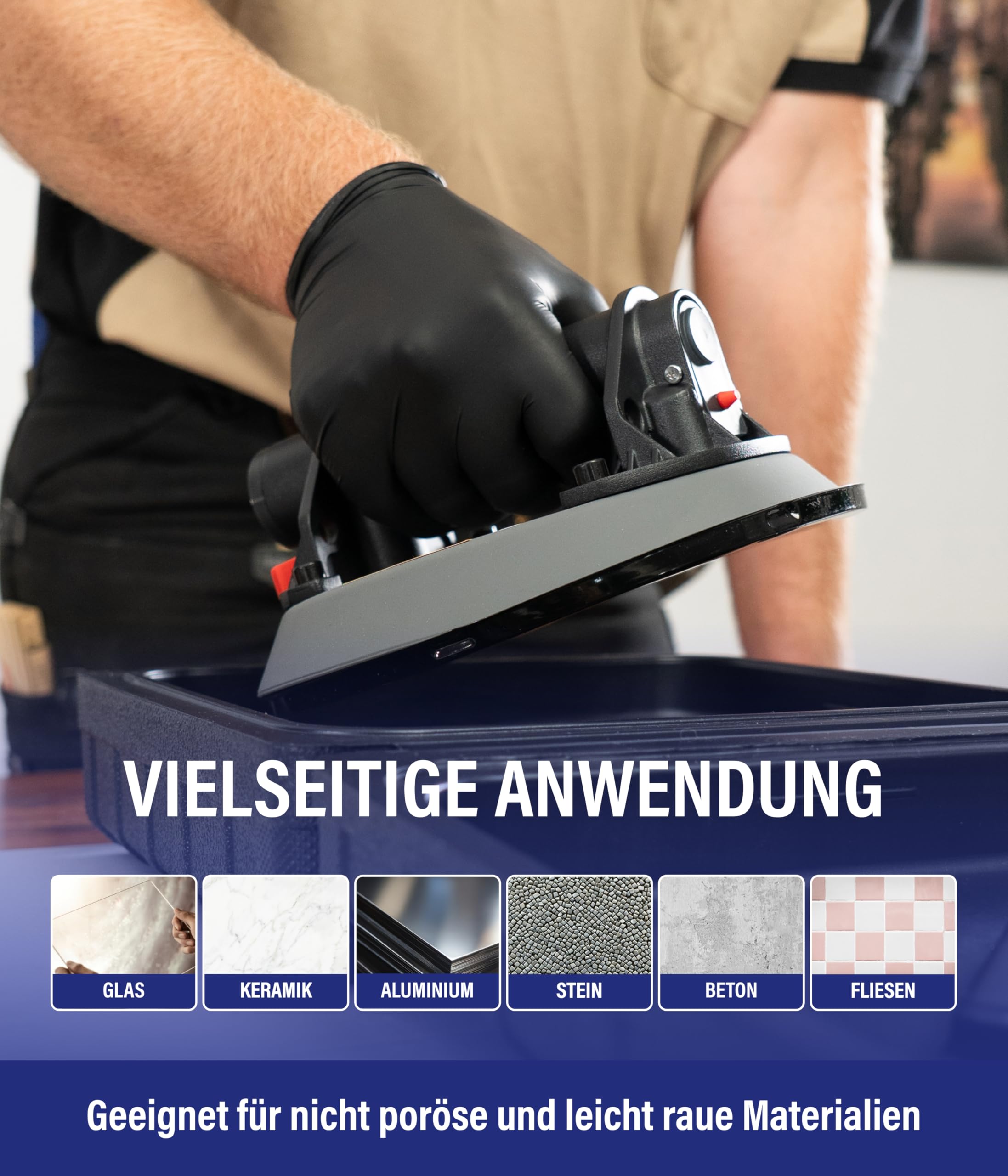 Karl Dahm® Akku-Vakuum-Saugheber E-Grip Plus - Automatische Nachsaugfunktion | Vielseitig auf Fliesen, Glas, Beton | 120 kg Tragkraft | Inkl. Koffer – 40907