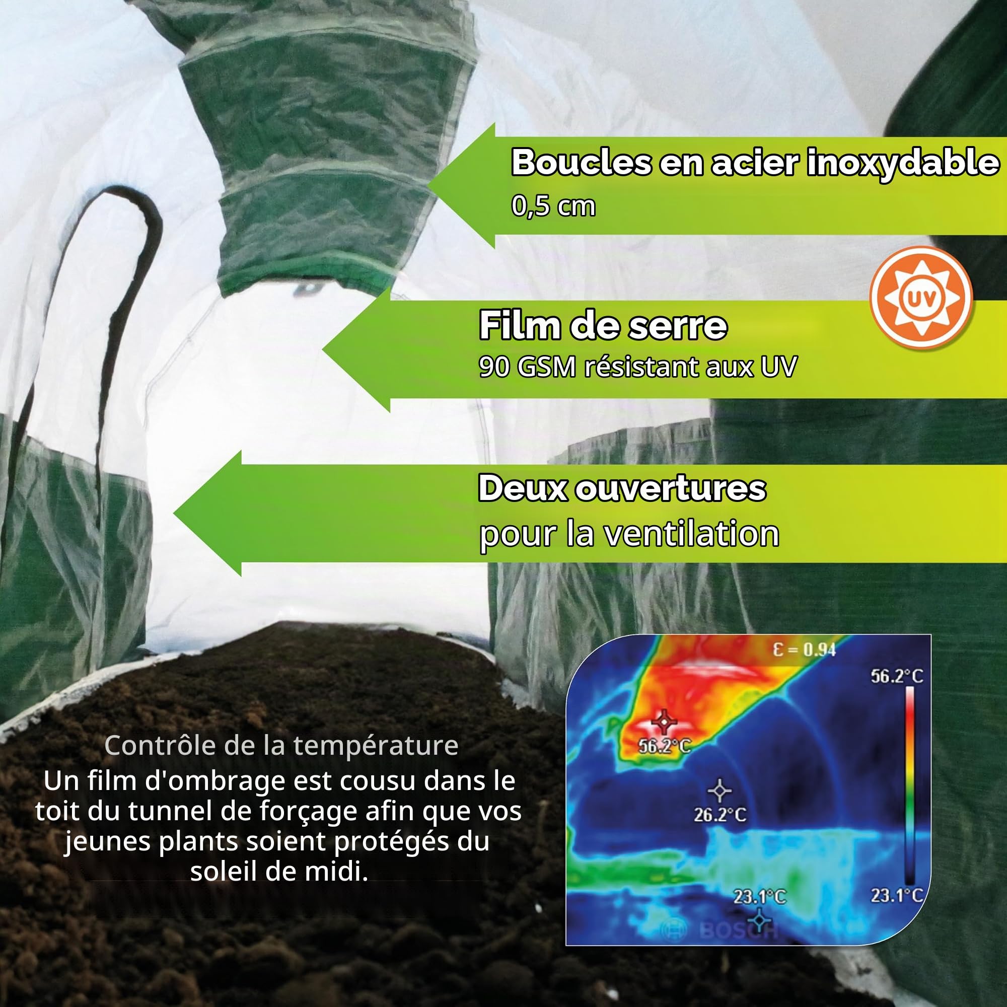 Bio Green Super Dome Tunnel de Protection Vert Transparent