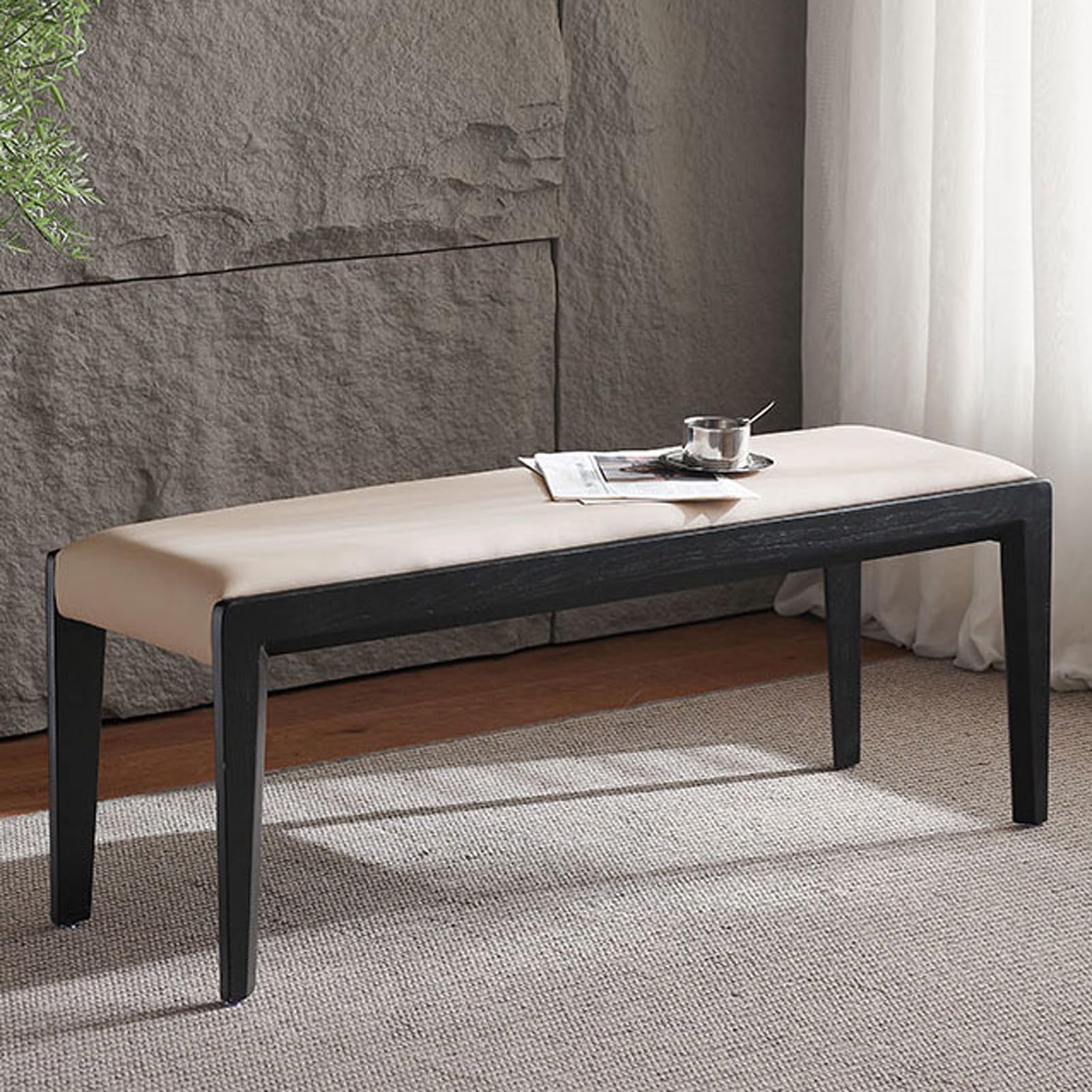 Banquette d'entrée pour changement de chaussures en similicuir et bois
