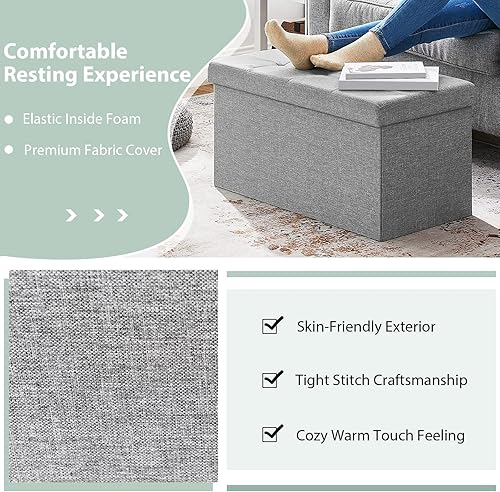 Miniatura 13 de Giantex Banco otomano de almacenamiento, 43.5 pulgadas de largo, cofre de almacenamiento plegable con separador, banco de zapatos acolchado para