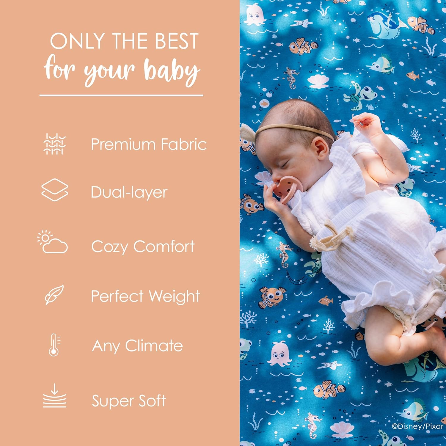 Milk Snob Disney Pixar Infant Boy/Girl Swaddle Blanket, Soft Receiving, Security and Play, Toddler Infant Newborn Bedding, Baby Shower, Baby Registry Gift (Finding Nemo) 34 * 34 inches