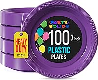 Vista 1 de Exquisitos platos de plástico morado Party Solids para fiesta, platos desechables morados de 7 pulgadas, suministros resistentes, 100 piezas