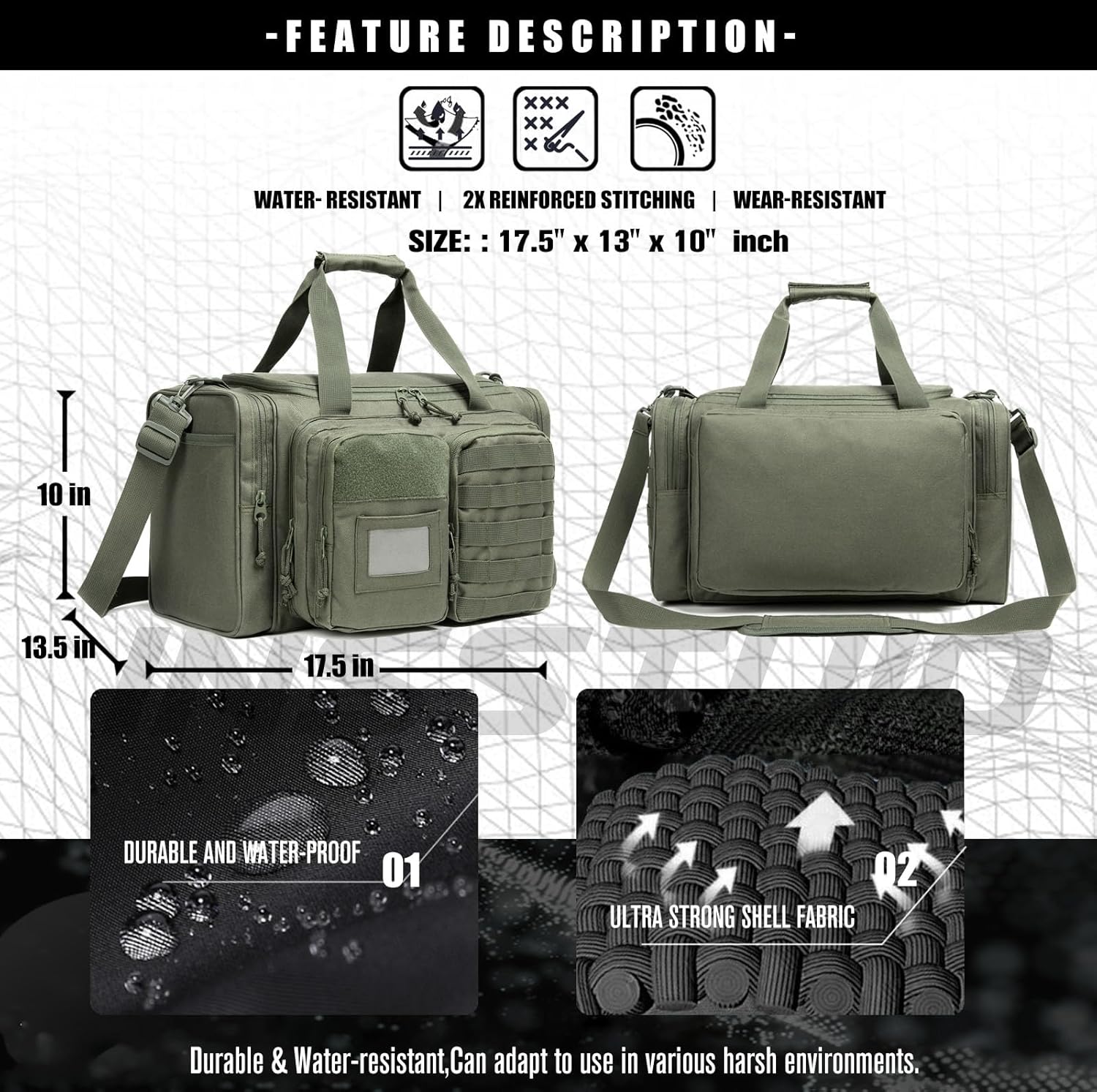 Gun Range Bag for Handguns and Ammo Tactical Pistol Case Shooting Range Duffle Bags Large Handguns Magazine Ammo Gear Accessories Pouch for Hunting Shooting Range Sport - Image 4