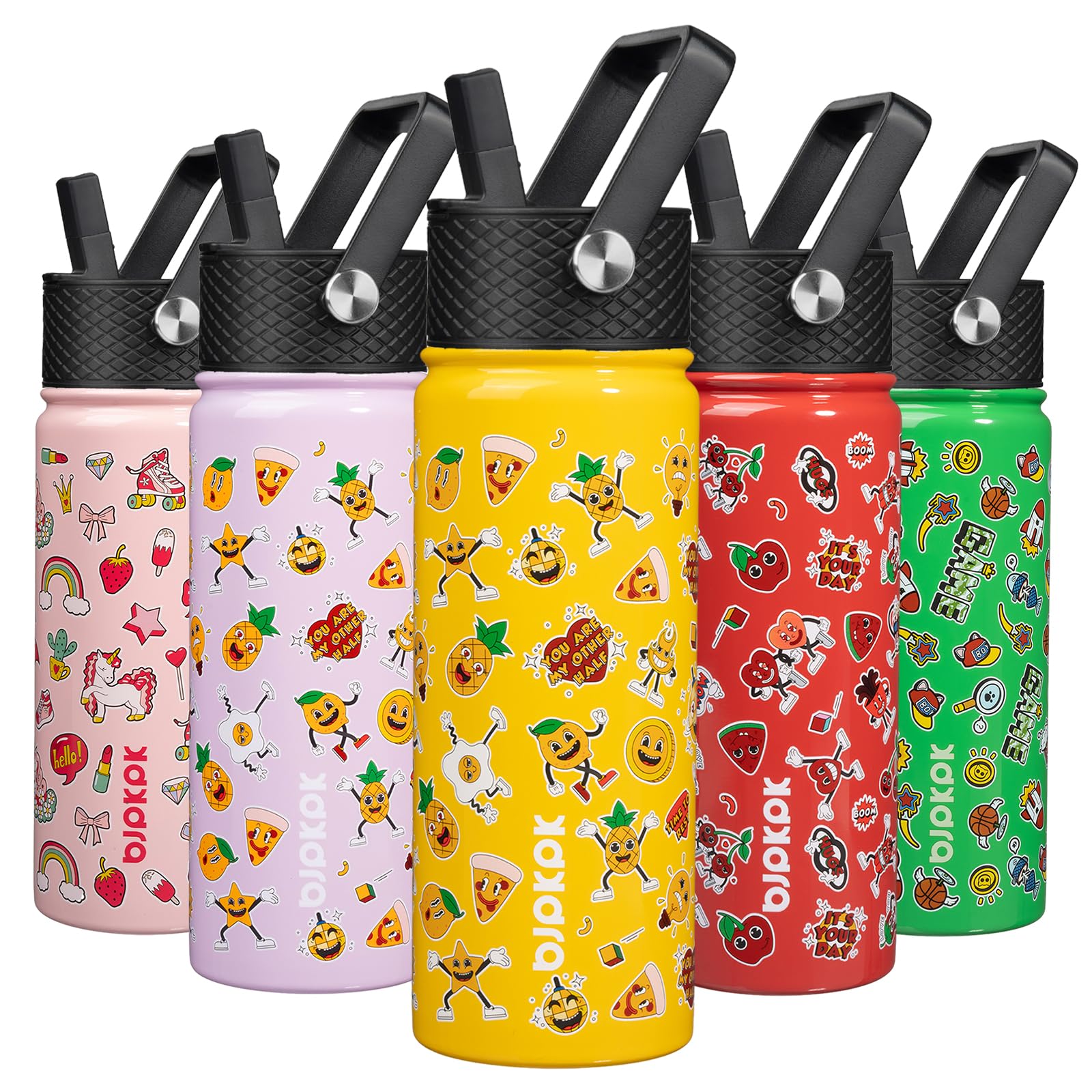BJPKPK Insulated Water Bottle, 18oz Stainless Steel with Straw Lid