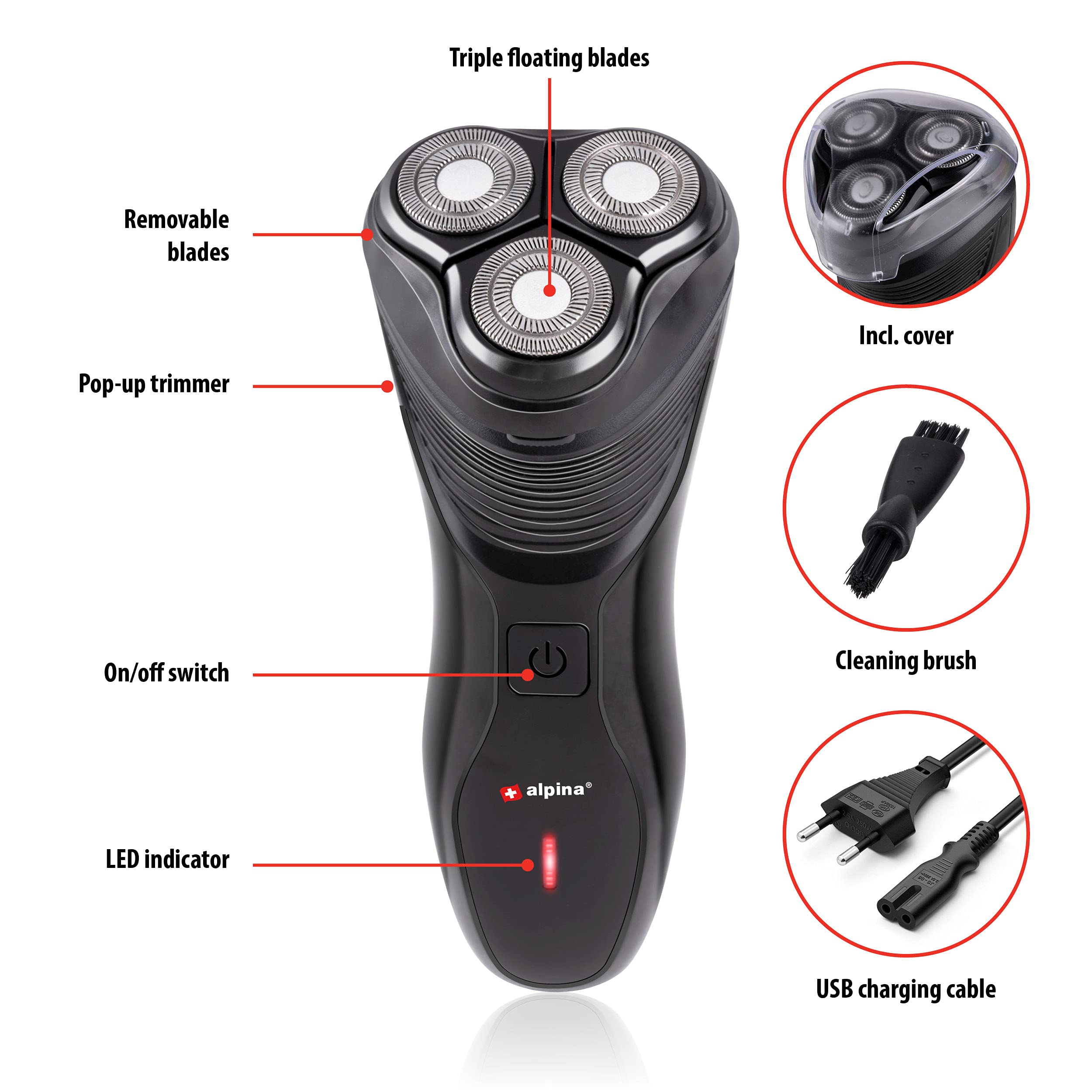 Tondeuse Barbe Et Cheveux Alpina MEASC4280/003 - Électrique, 2 Têtes, Batterie - Neuf