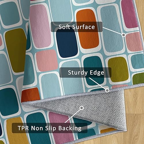 Miniatura 72 de Alfombra retro de los años 70, alfombras de área de 6 x 8 pies, patrón geométrico moderno de mediados de siglo, para sala de estar, dormitorio,