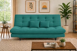 DIVISHA HOMES Modern 3 Seater Sofa Cum Bed | Tufted Backrest | Velevt Fabric Upholstery | Living Room Furniture- Green Color Price In India