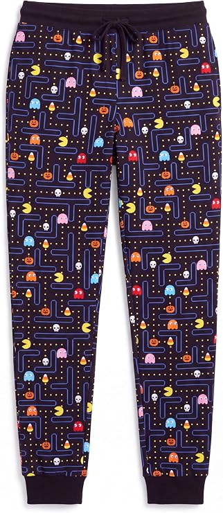 Pac-Man Pajama Pants for Men, Cotton Halloween Pacman Pajamas, Jogger Pj Pants for Men, S