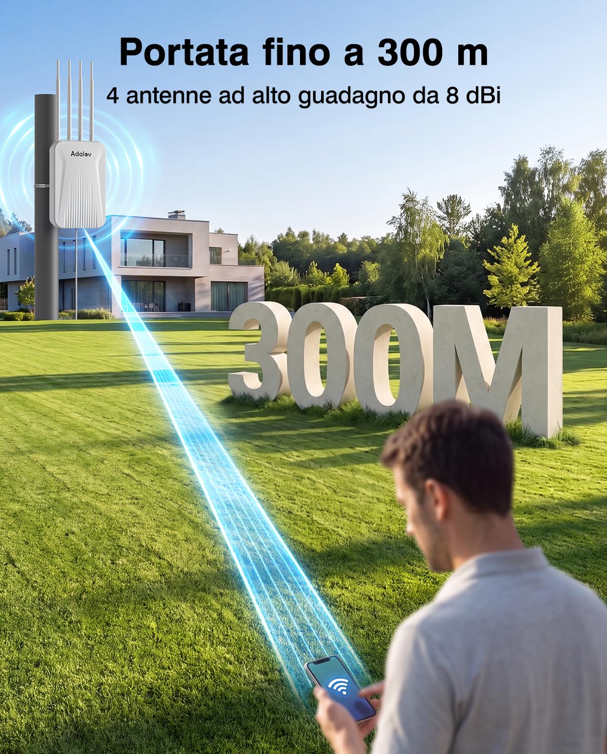 AdaLov AX1800 WiFi 6 Access Point Outdoor, Dual Band 2,4/5 GHz, Gigabit PoE AP, IP65 resistente alle intemperie, MU-MIMO & OFDMA, per casetta da giardino, officina, fattoria