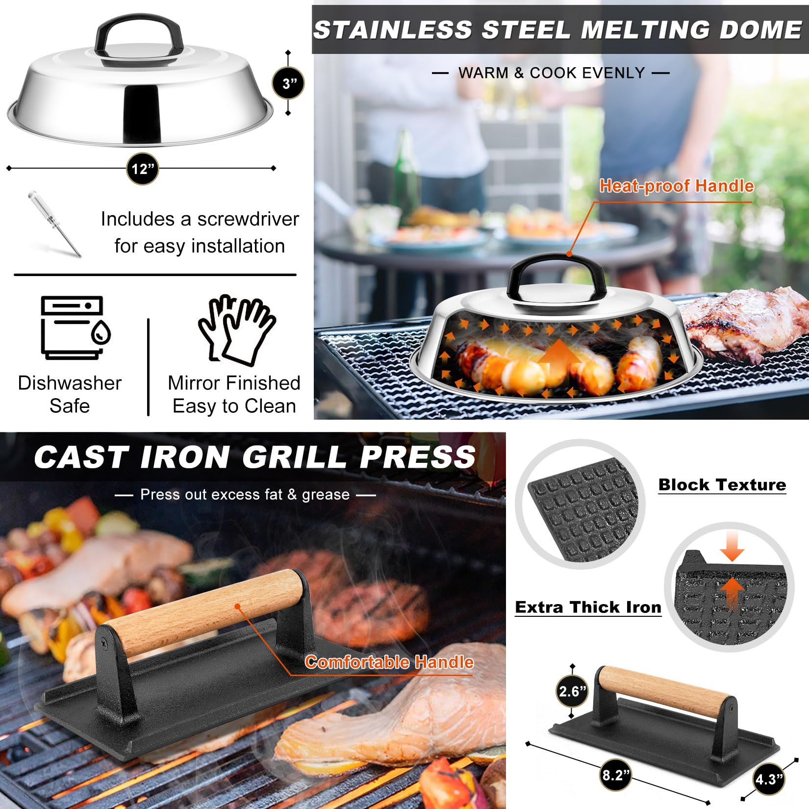 21Pcs Griddle Accessories Kit, Leonyo Stainless Steel Flat Top Grill Accessories, Outdoor BBQ Metal Spatula Tools Set With Melting Dome, Bacon Press...