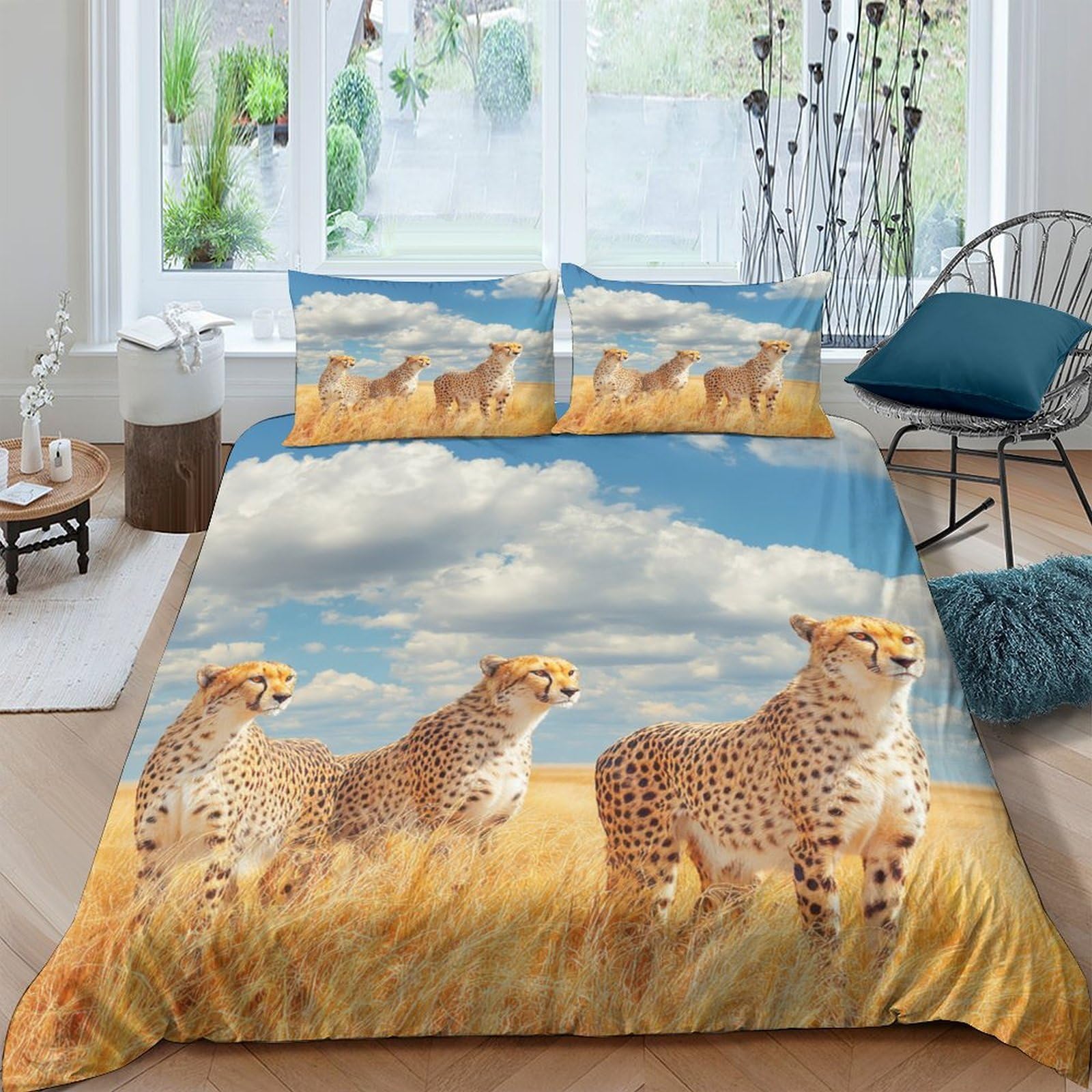 Ctjqhvkz Style-10 3D Printed Cheetah Savanna Fitted Sheet Microfiber Soft Breathable Grassland Mattress Cover For Bedroom Dorm Decor Single（135X200cm）