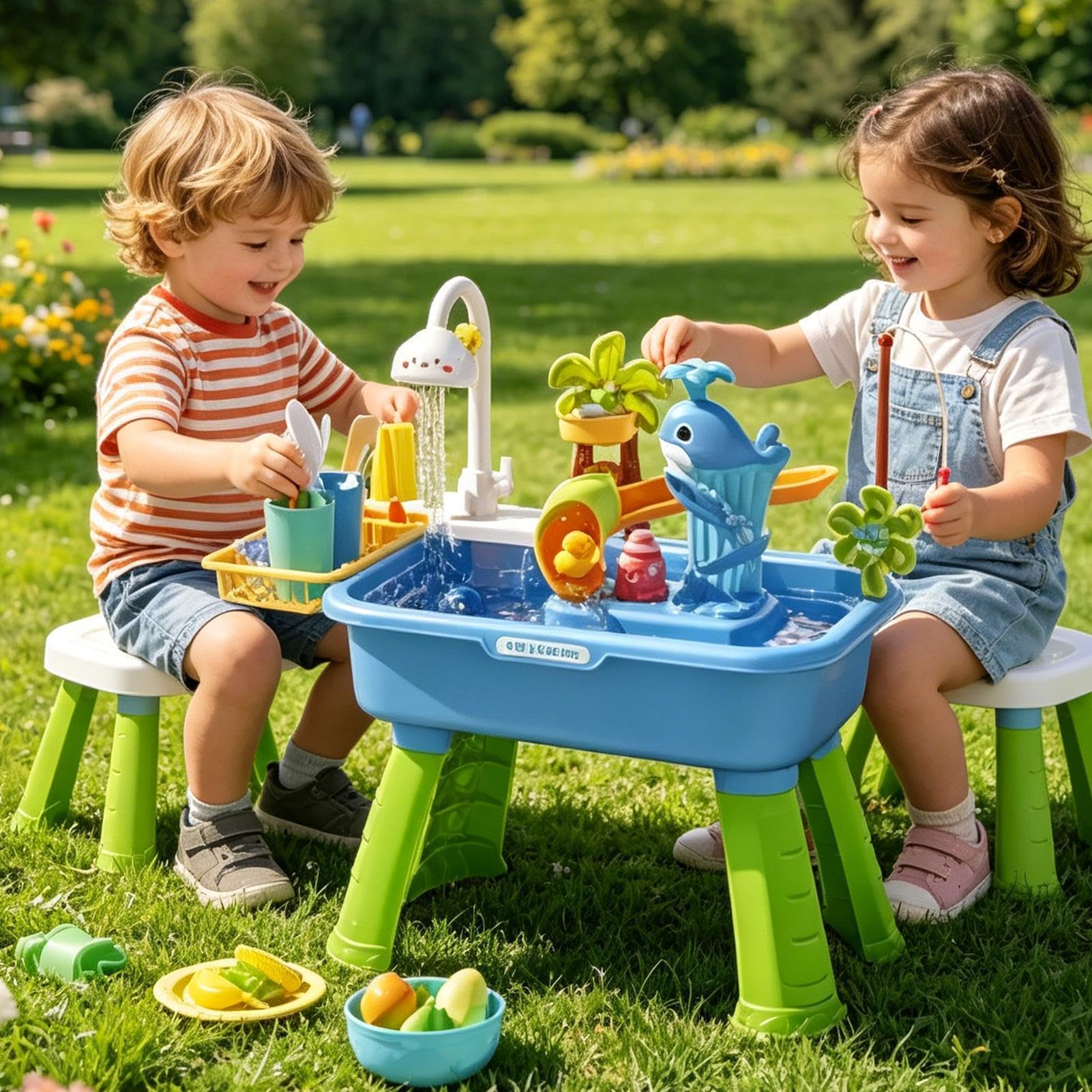 Tavolo D'Acqua Per Bambini Giochi Estivi Sensoriali Con Lavello | Tavolo Sabbia e Acqua per Bambini Per Maschi Bambino Giardino Spiaggia Asilo Scuola Materna Campeggio Interno Patio