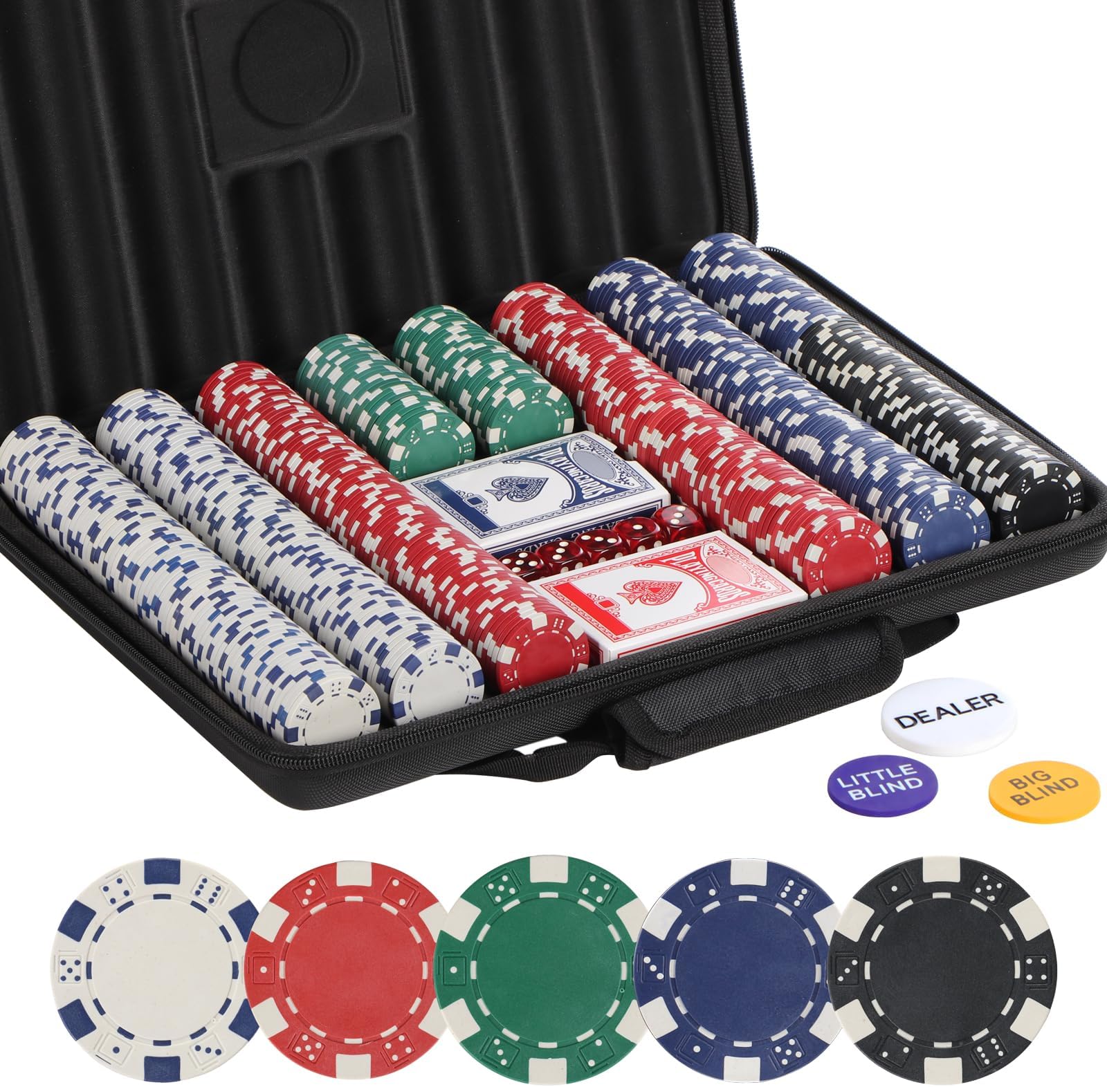Poker Chips Set,500 Pcs Poker Chips for Texas Holdem ,Blackjack Poker Games,Pokeno Gambling Chips Kit Casino Chip for Texas Hold em,11.5g Clay Poker Set Briefcase,Black Jack Chips Set with Case