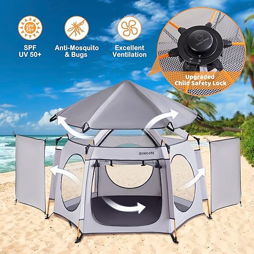 Miniatura 3 de Asweets Corralito desplegable 4 en 1 para interiores y exteriores, portátil, ligero para bebés con bolsa de viaje, tienda de campaña de playa para