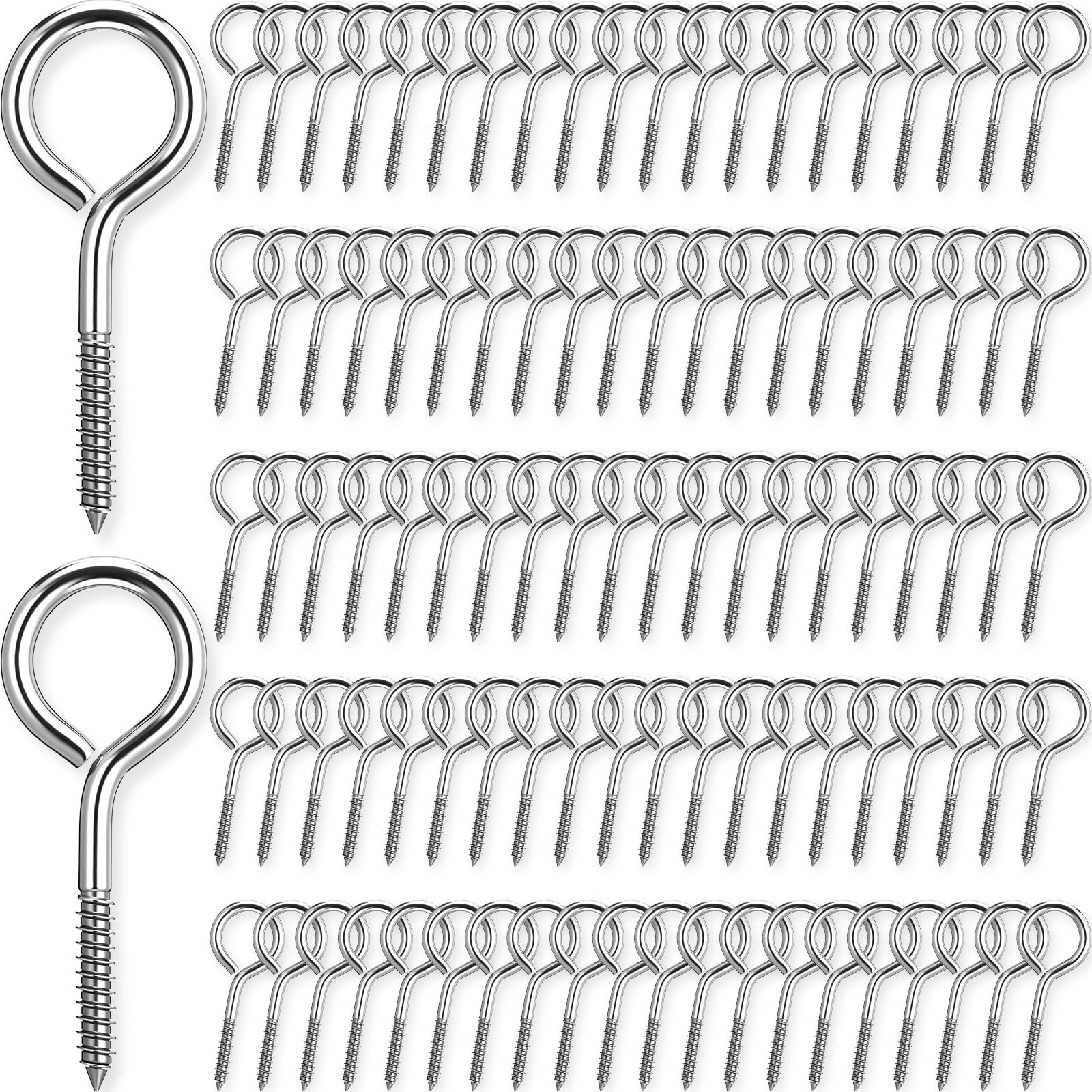 100 Pcs 304 Stainless Steel Screw Eye Hooks, M5-2.6 Inch
