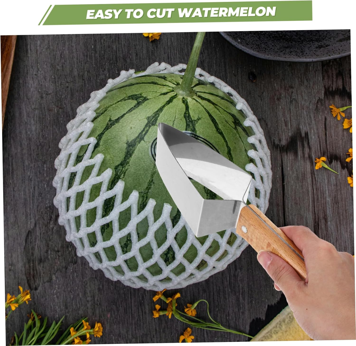 Watermelon Slicer Cutter Stainless Steel with Wood Fork, Silver