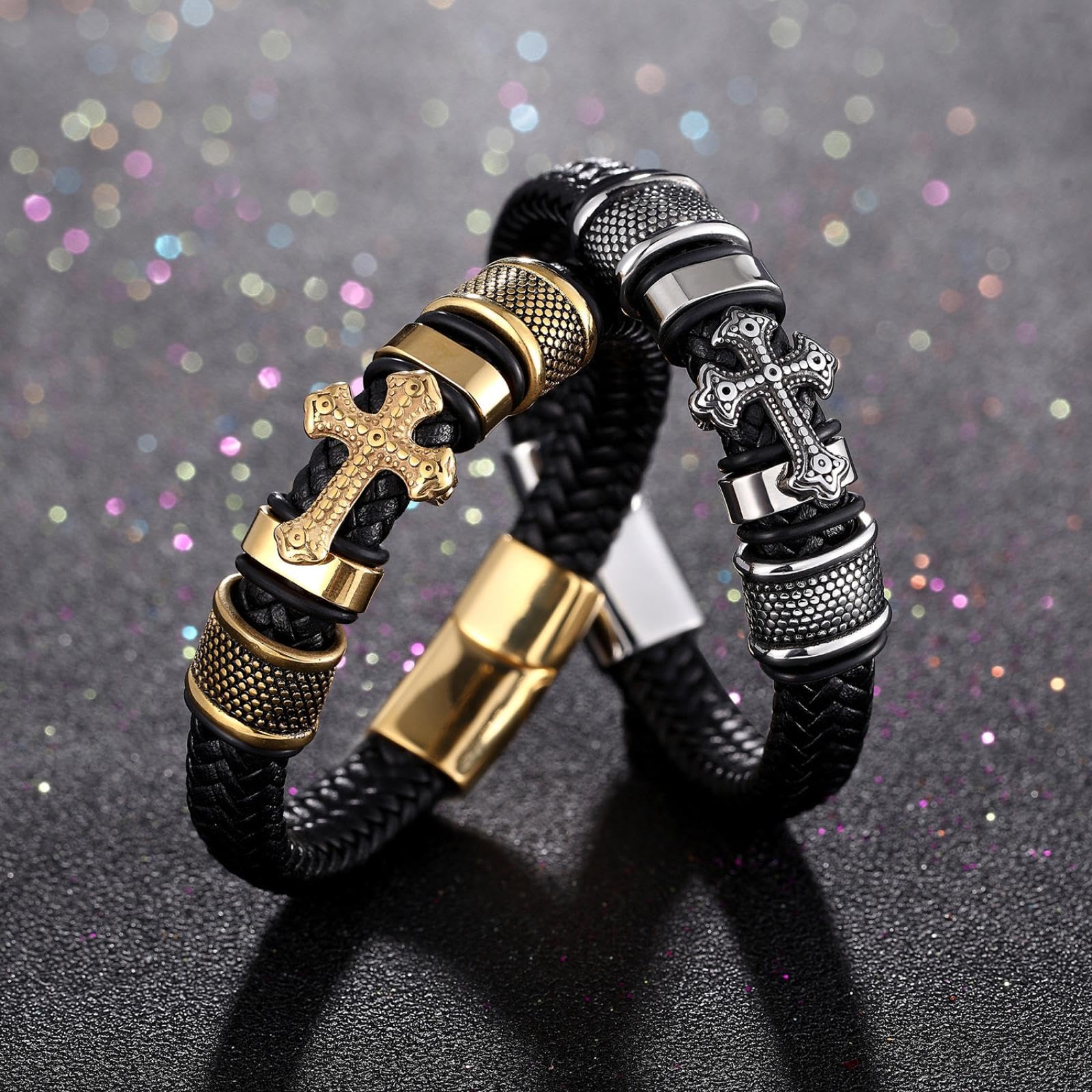 GXNRHG MOCHAMIK Pulseras para Hombre Joyería Pulseras de Cuero Tejidas a Mano Cruces Trenzadas de Cuero Pulseras para Hombre Tendencia Retro