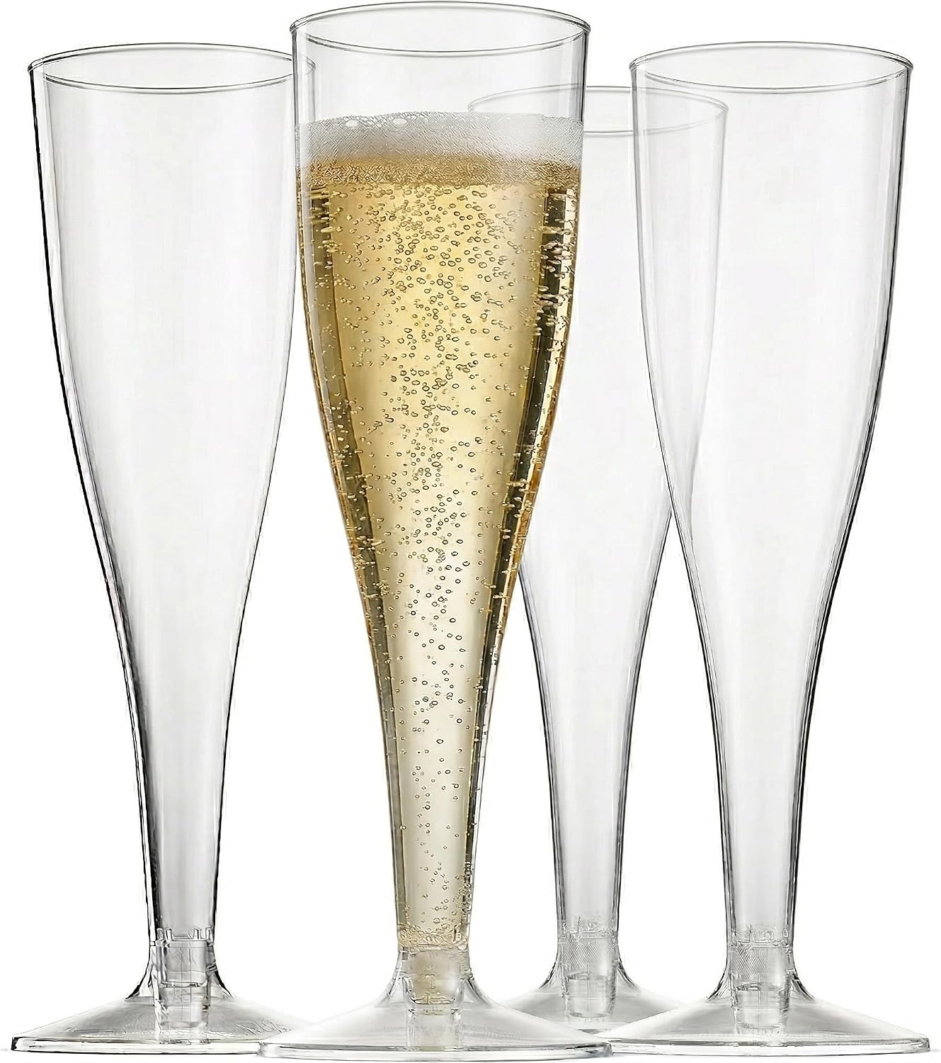 Oojami 100 Pack Disposable Plastic Champagne Flutes 4.5 oz Clear - BPA-Free Shatterproof Mimosa Glasses Bulk, Heavy Duty Recyclable Champagne Glasses for Wedding Birthday Bridal Shower Party