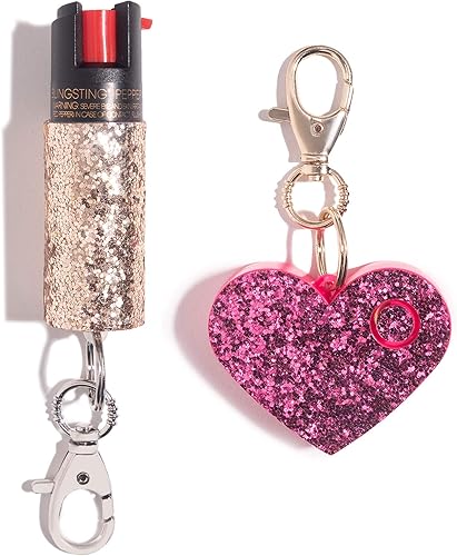 Super lindo juego de defensa personal para mujeres  Spray de pimienta de máxima resistencia con tinte de marcado UV y alarma de seguridad personal