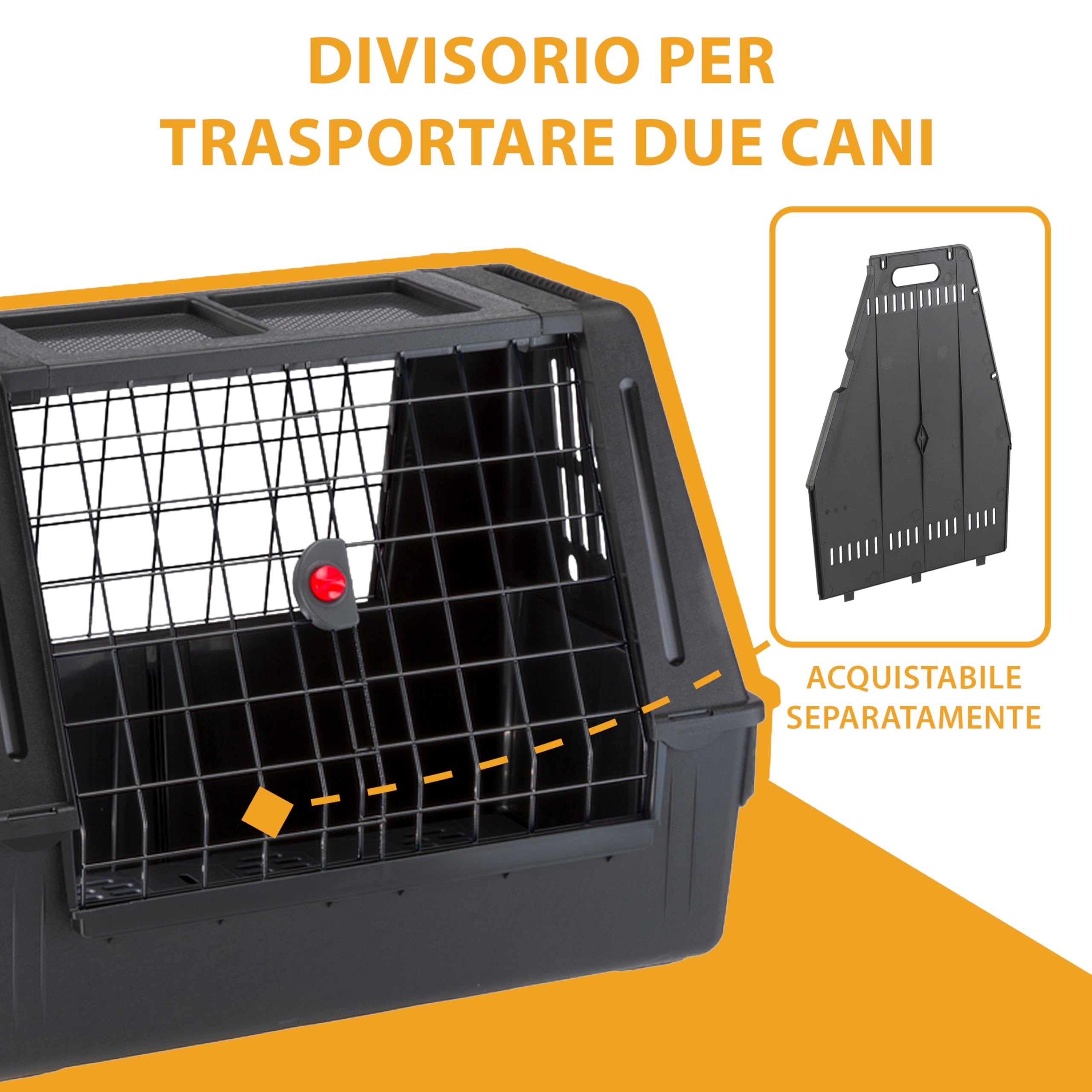 Ferplast ATLAS CAR 80 SCENIC Trasportino per Cani da Auto con Doppia Finestra, Tappeto Drenante, Portaoggetti, Maniglie, Doppia Apertura Scorrevole con Chiusura Sicura, Max 20 kg, 82 x 51 x h 61 cm