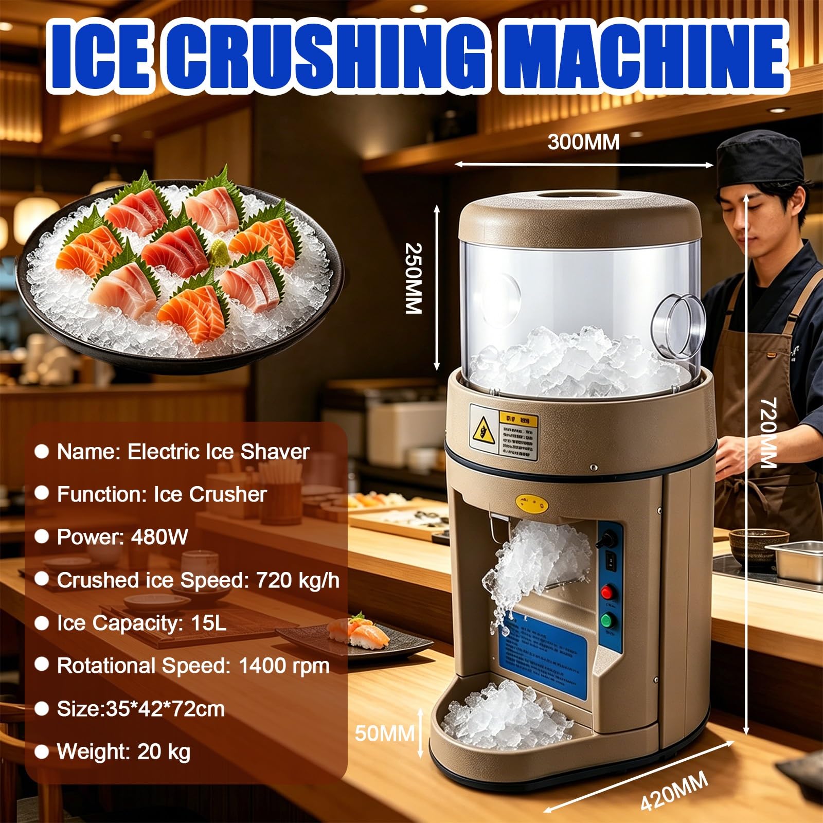 Trituradora De Hielo Eléctrica De 440 W, Trituradora De Hielo En Copos De Nieve, Depósito De Gran Capacidad De 6 Kg, Perilla De Ajuste Manual De Grosor, para Cócteles Y Granizados