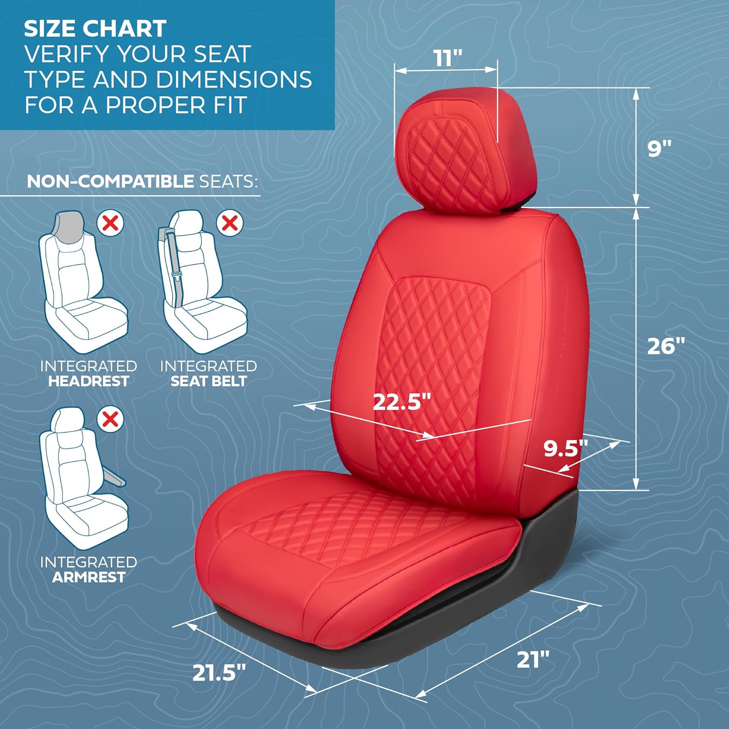 Prestige Edition Napa Leather Seat Covers Full Set – Red Car Seat Covers Front Seats and Back Car Seat Protector, Waterproof and Universal Fit for Most Small to Medium Autos, Trucks & SUVs