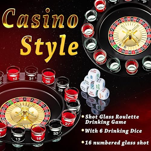 Miniatura 2 de Hiboom Juego de ruleta de vaso de chupito y juego de dados para beber, 16 vasos y 2 bolas para adultos, reuniones familiares, bares, suministros de