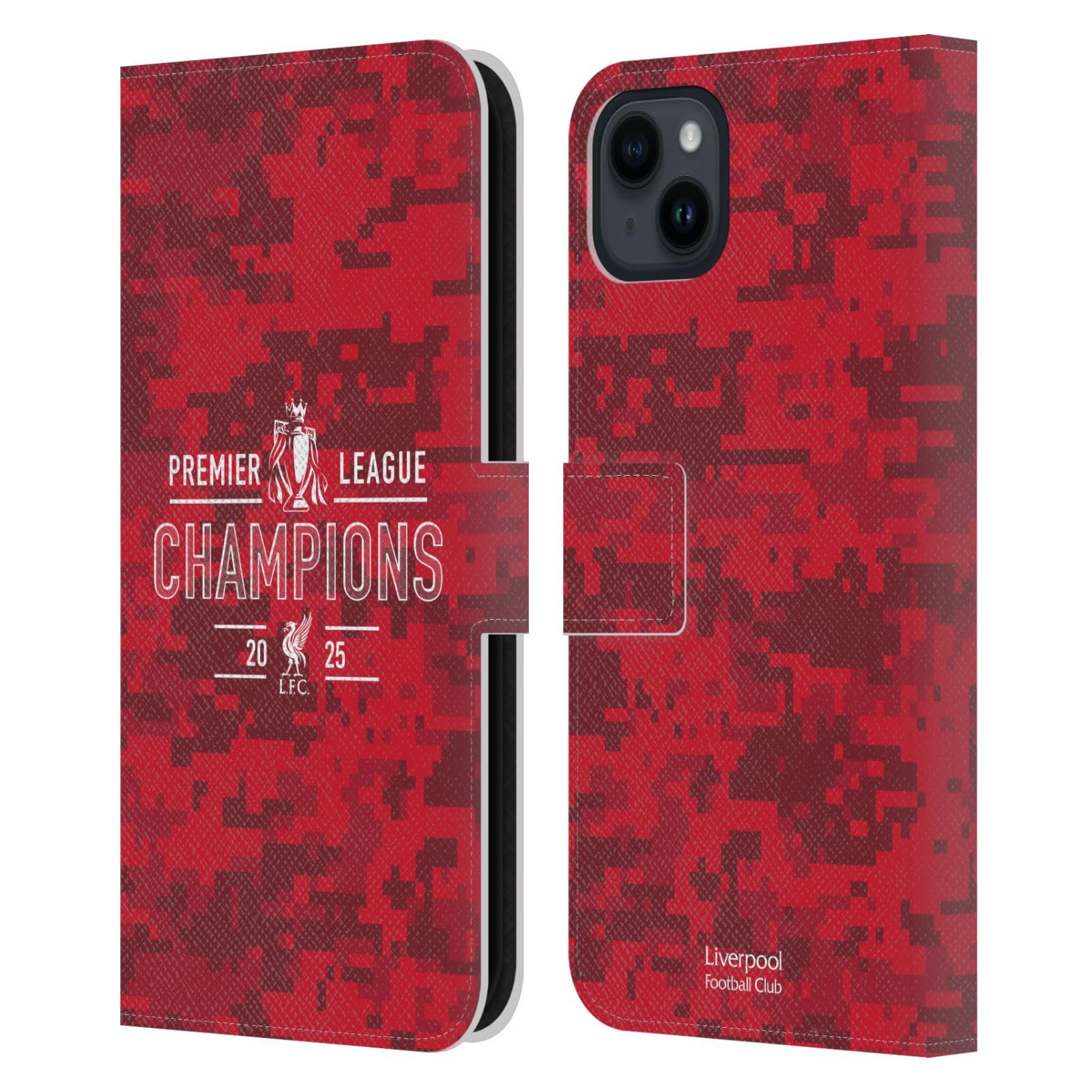 Head Case Designs Officially Licensed Liverpool Football Club Digital Camouflage 2025 Premier League Champions Leather Wallet Case Compatible With Apple iPhone 15 Plus