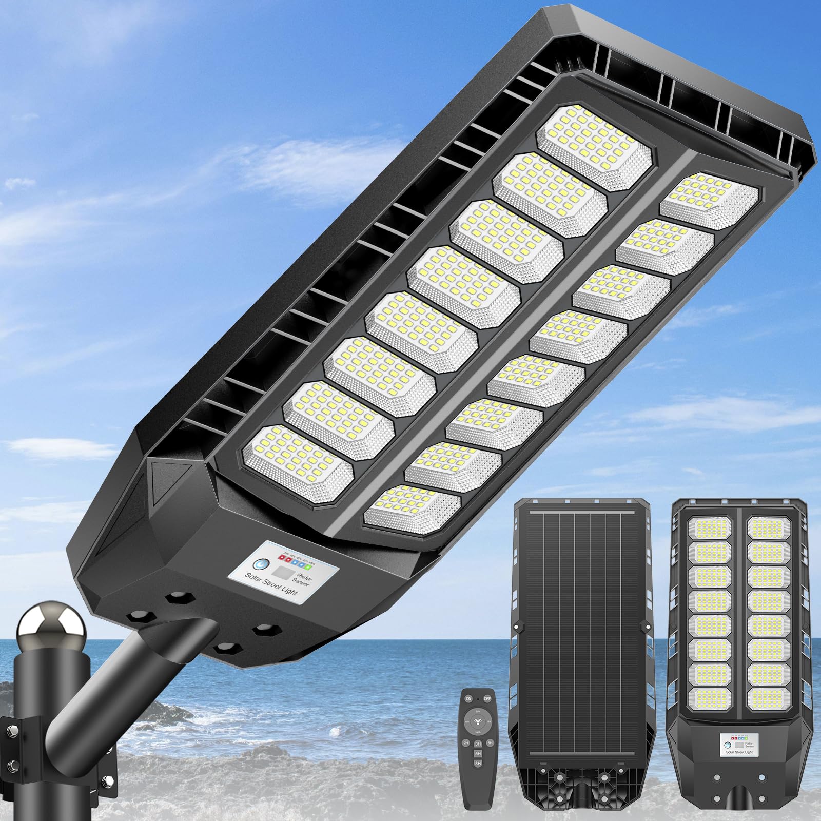 Deepn Solar Street Lights Outdoor 8000W, Large Solar Lights Outdoor IP67 Waterproof, 480 LED Security Flood Light 7000K Super Bright 300000LM with Motion Sensor & Dusk to Dawn for Pathway & Yard-picture-37