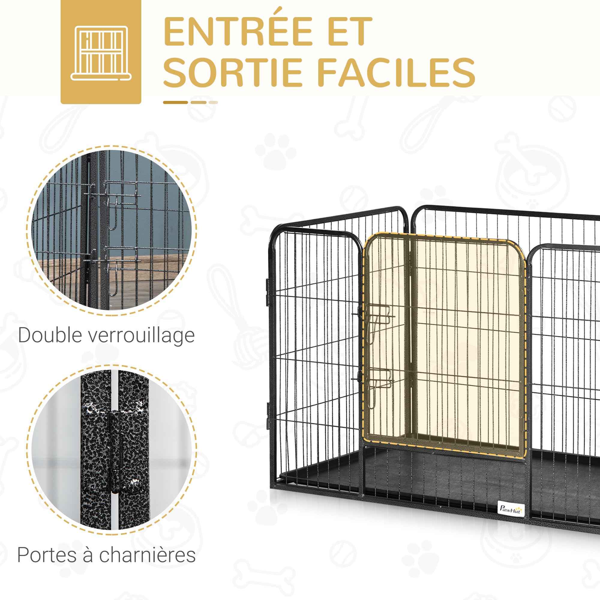 PawHut Parc pour Chien 4 Panneaux Métal Grillagé avec Fond Porte Verrouillable 109x74x71 cm