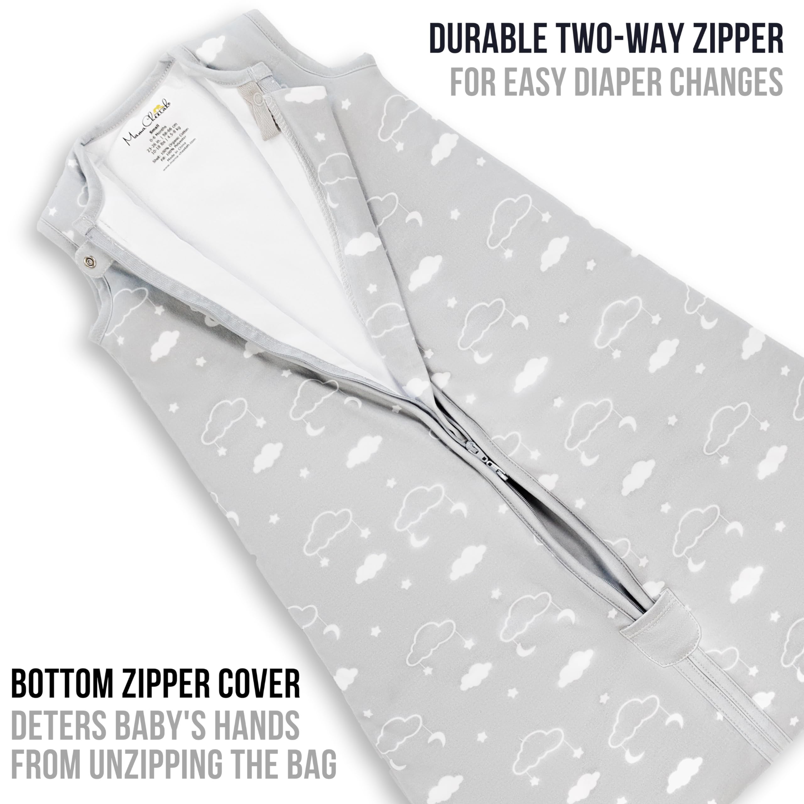 Sacco nanna 1.0 TOG, in cotone biologico, con cerniera a due vie, Swaddle Transition, sacco a pelo per neonati, neonati, ragazzi, ragazze, 2 pezzi, XXL, 1.0 TOG Clouds/Stripes (confezione da 2