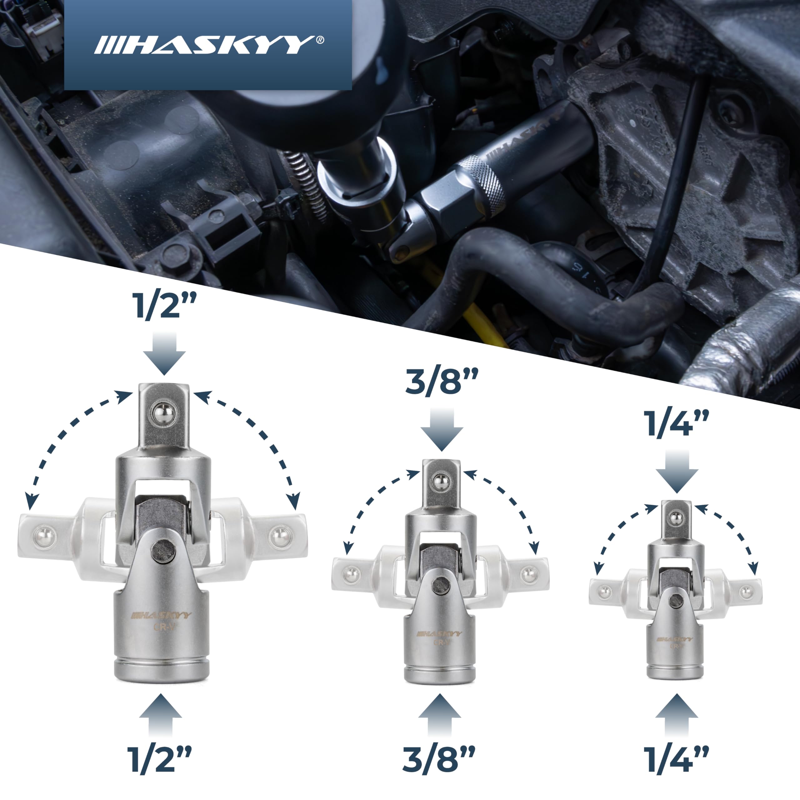 HASKYY Steckschlüssel Stecknuss Verlängerung Satz 1/4 3/8 1/2 Zoll Ratsche Knarren Verlängerung Adapter Kardangelenk Zündkerzen Nuss Set Verbindungsteile für KFZ & Industrie