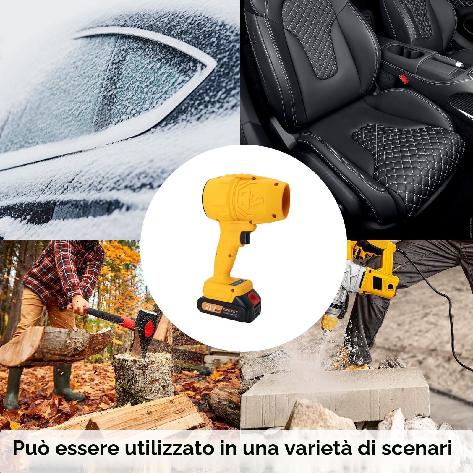 Mini Soffiatore a Batteria con Turbo, 576km/h, 2x21V 3000mAh | Soffiatore leggero in plastica. erba, neve, polvere, trucioli. Adatto per giardino, terrazza, vialetti, garage, auto.