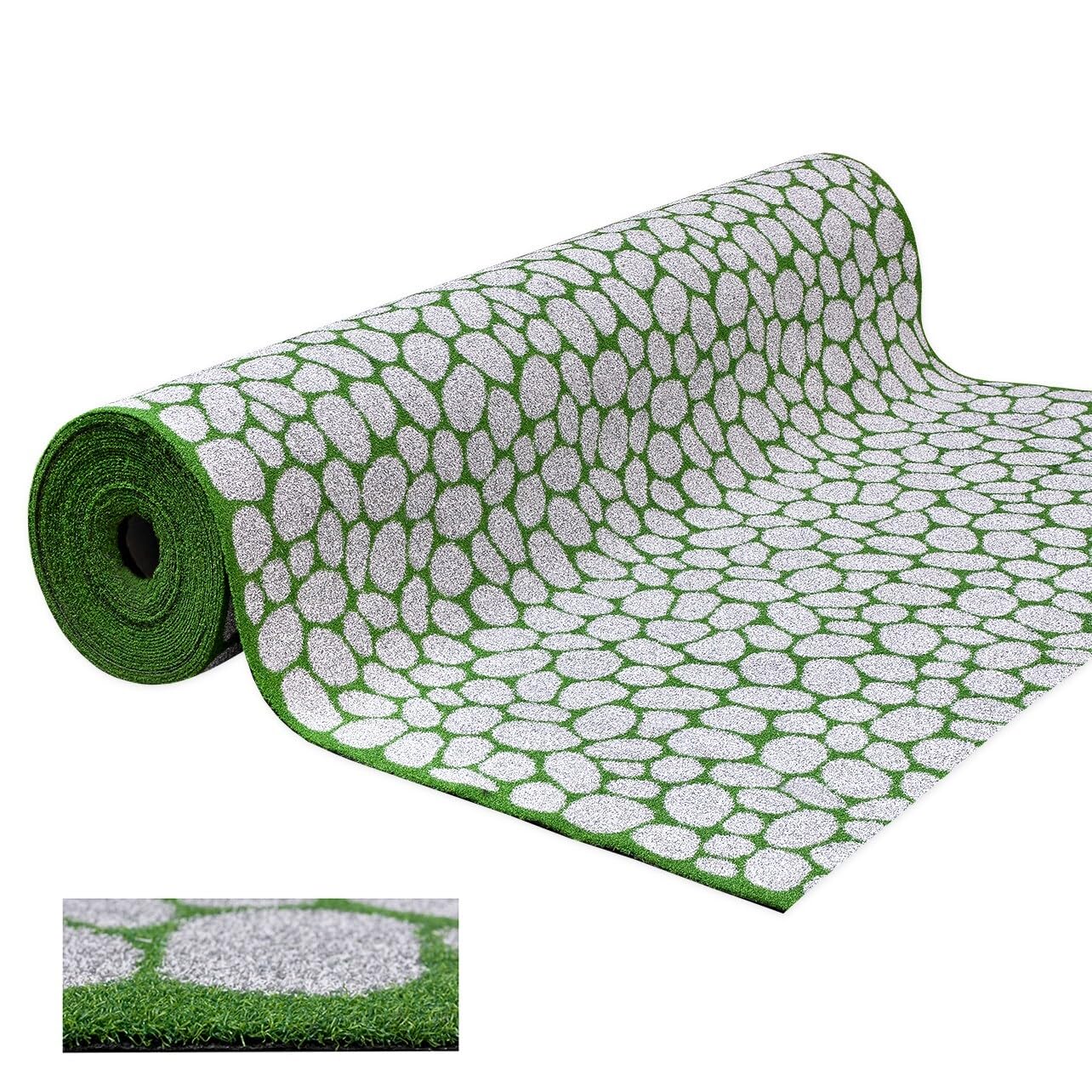 Herbe synthétique effet pierres pierres, tapis de sol pelouse synthétique galets drainant 1 x 15 m