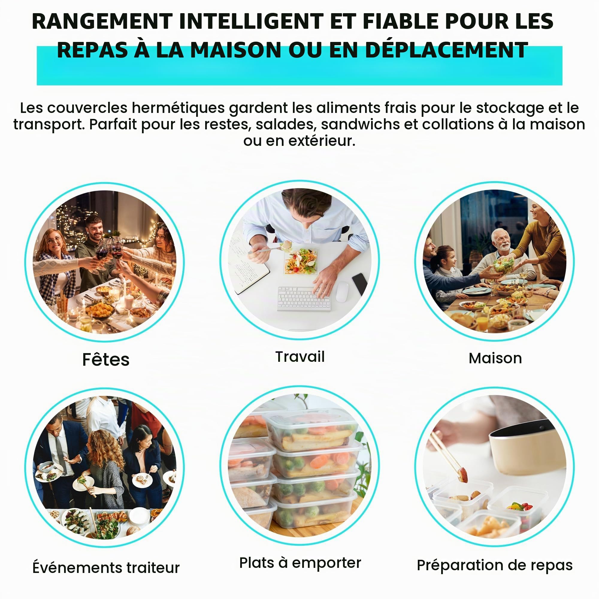 We Can Source It Ltd - Plastique Transparent Qualité Conteneurs Rectangulaire Tubes avec Couvercles Micro-Ondes Alimentaire Repas A Emporter - 500ml