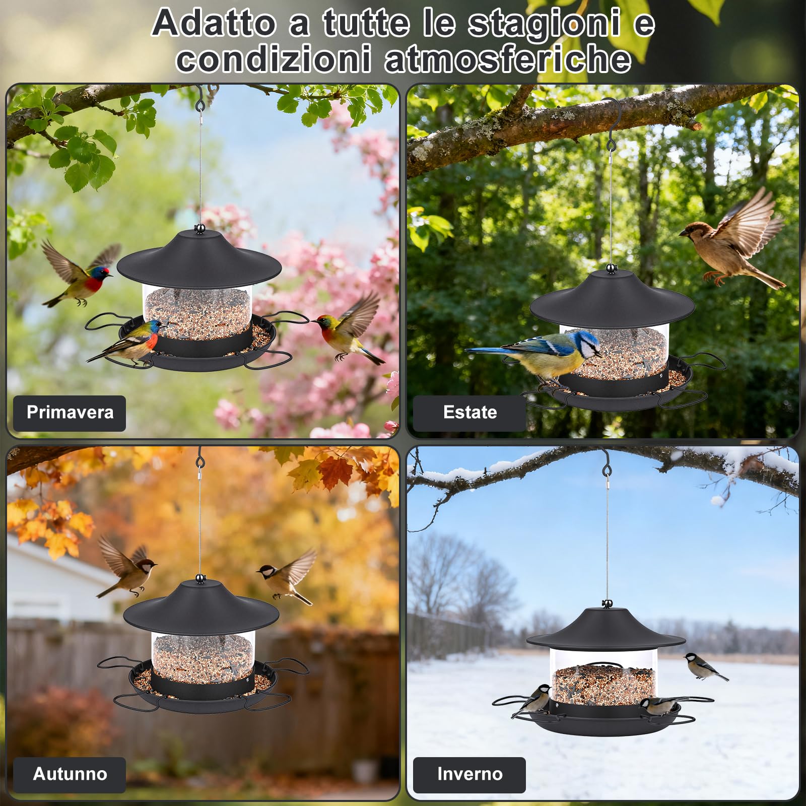 Glovios Comedero Colgante para Pájaros,Comedero Pajaros Exterior 1.8L,Comederos para Pajaros, Comedero Pajaros,Garden,Balcón y jardín, Educación al Aire Libre, Pico, Alimentación de Aves,Negro — view 6