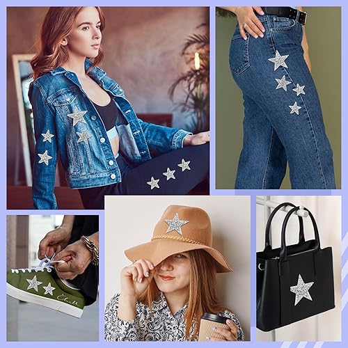 Miniatura 7 de 45 parches de estrella con diamantes de imitación para planchar, parches de estrellas con purpurina y diamantes de imitación para adornos de