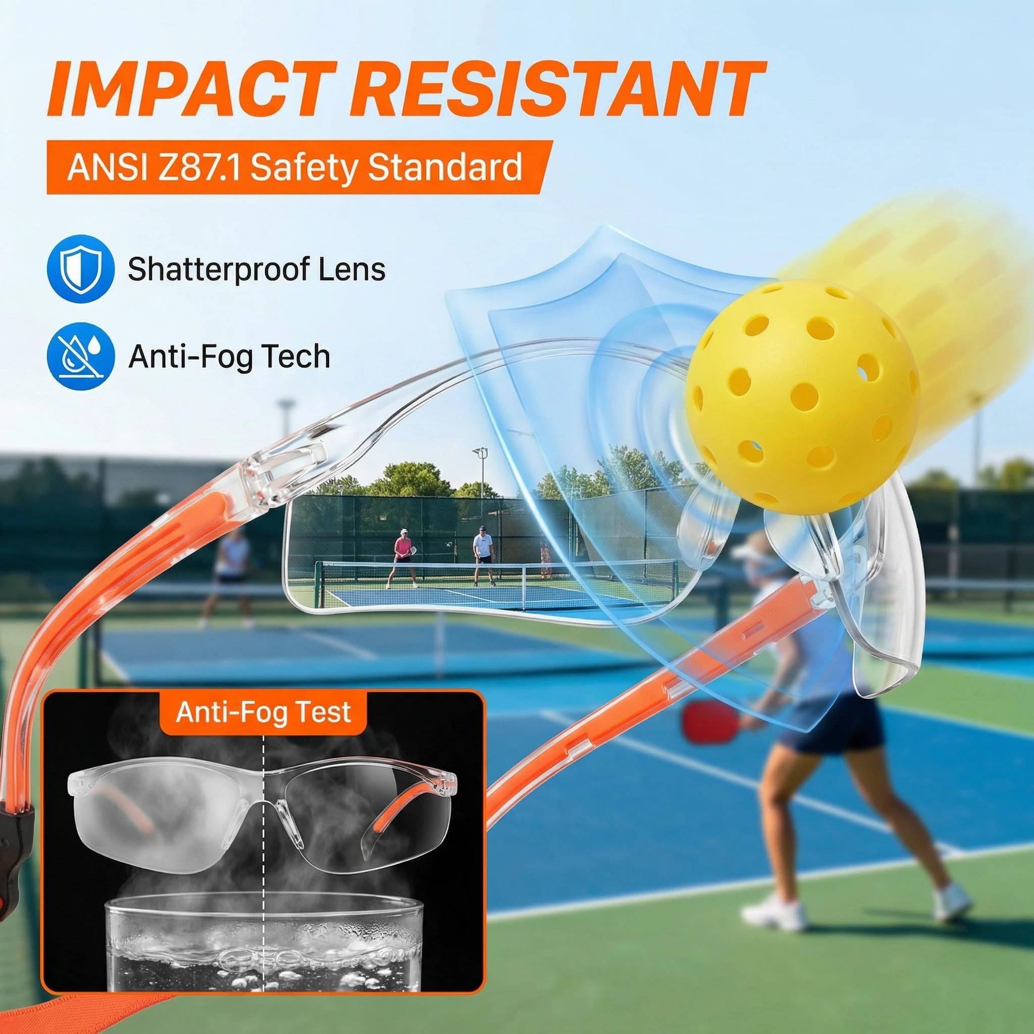 Squash-Brille mit Anti-Beschlag- und kratzfesten Gläsern, verstellbarer Riemen, Schutzbrille für Racquetball, Pickleball und Sportsicherheit